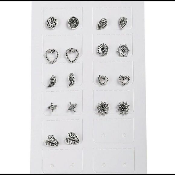 Silver 3/$30 9 pairs Heart & Flower Stud Earrings - Picture 2 of 2